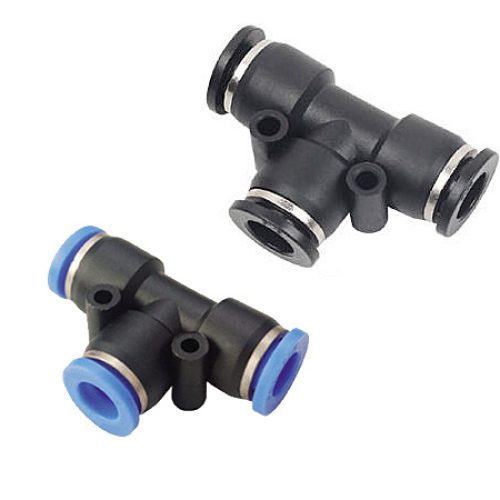 Conector rápido neumático tipo Tee para derivación de aire.